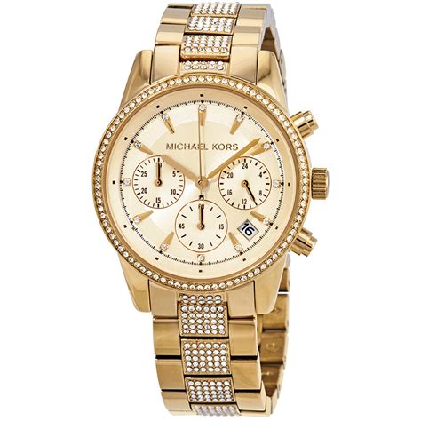 michael kors ritz pave gold tone watch|Amazon.com: Michael Kors Ritz Chronograph Gold.